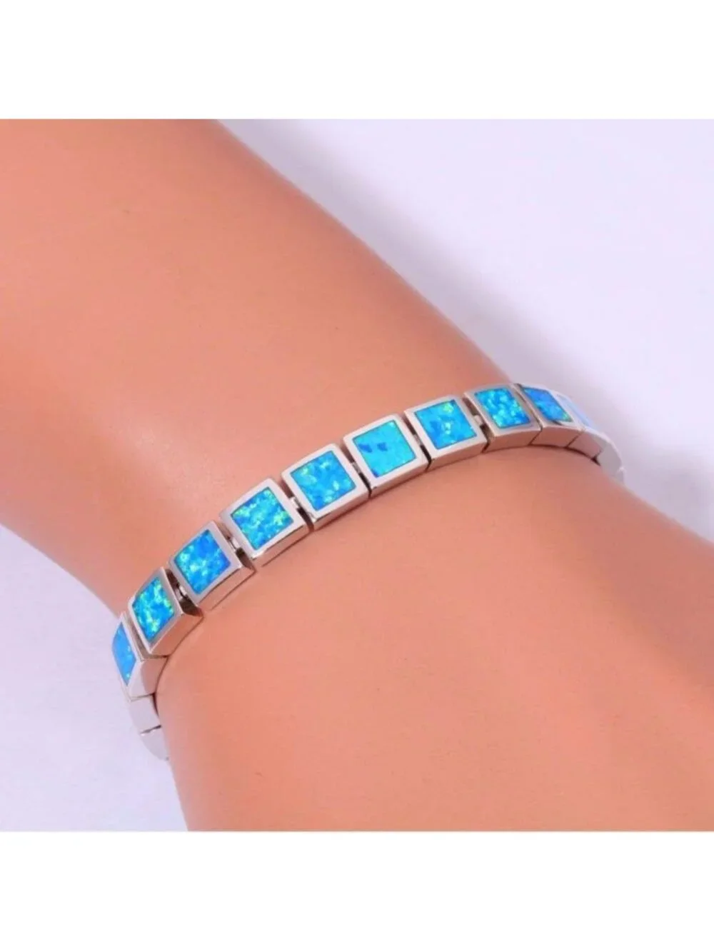 Elegant Fire Opal Tennis Bracelet | 14K White Gold Plated | Women's Gemstone